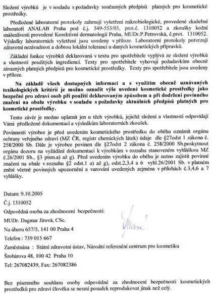 Schv�len� N�rodn� referen�n� laborato�� pro kosmetiku o zdravotn� nez�vadnosti kr�m� a �amp�nu