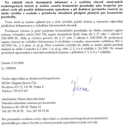 Schv�len� N�rodn� referen�n� laborato�� pro kosmetiku o zdravotn� nez�vadnosti kr�m� a �amp�nu